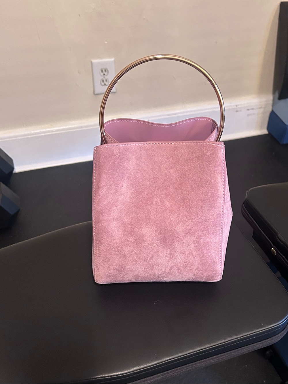 Old Navy Pink Suede Top-Handle Clutch with Gold Ring